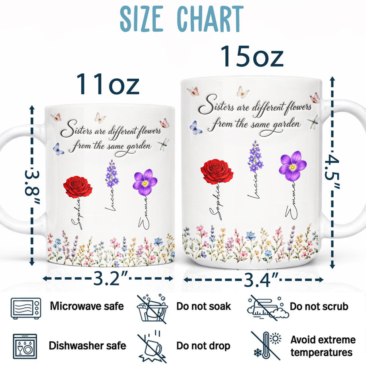 Sisters Different Flowers Garden Bond - Personalized White Mug - MUG_BTE1 9