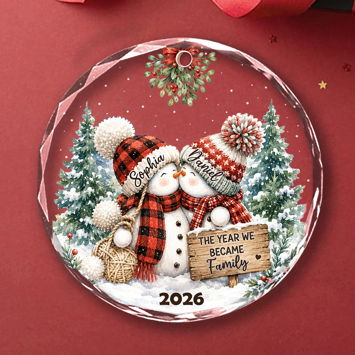 Our Love Story Begins - Personalized Round Glass Ornament - RGO_COU2 4