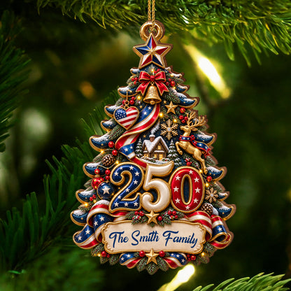 Festive Christmas Tree With American Patriotism - Custom shape Wood Ornament - CWO_XMAS1 3