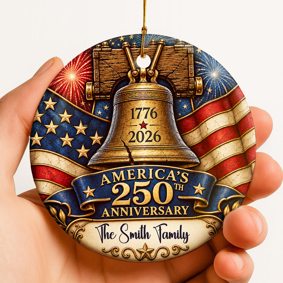 Celebrating 250 Years of America - Personalized Round Ceramic Ornament - RCO_XMAS3 2