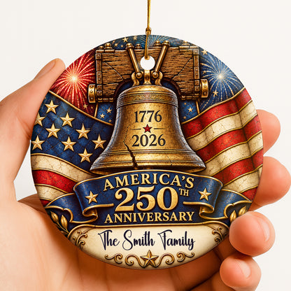 Celebrating 250 Years of America - Personalized Round Ceramic Ornament - RCO_XMAS3 2