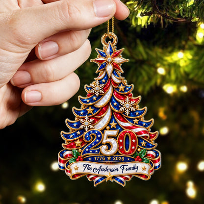 Patriotic Christmas Tree Family Keepsake - Custom Acrylic Ornament - CAO_XMAS2 3