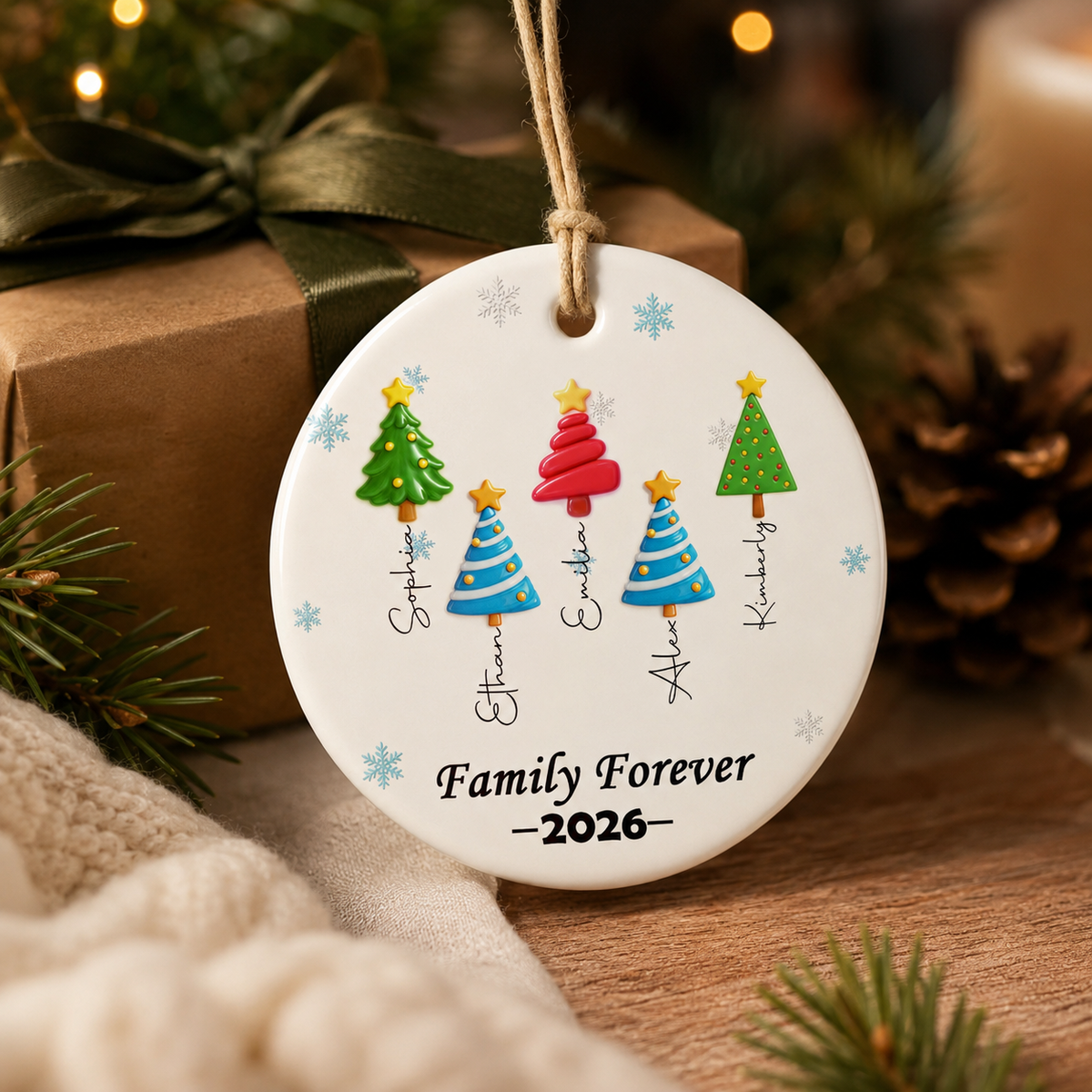 Best Friends Christmas Trees - Personalized Round Ceramic Ornament - RCO_XMAS1 3