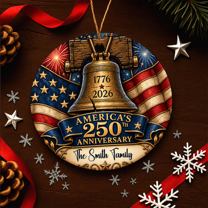 Celebrating 250 Years of America - Personalized Round Ceramic Ornament - RCO_XMAS3 3