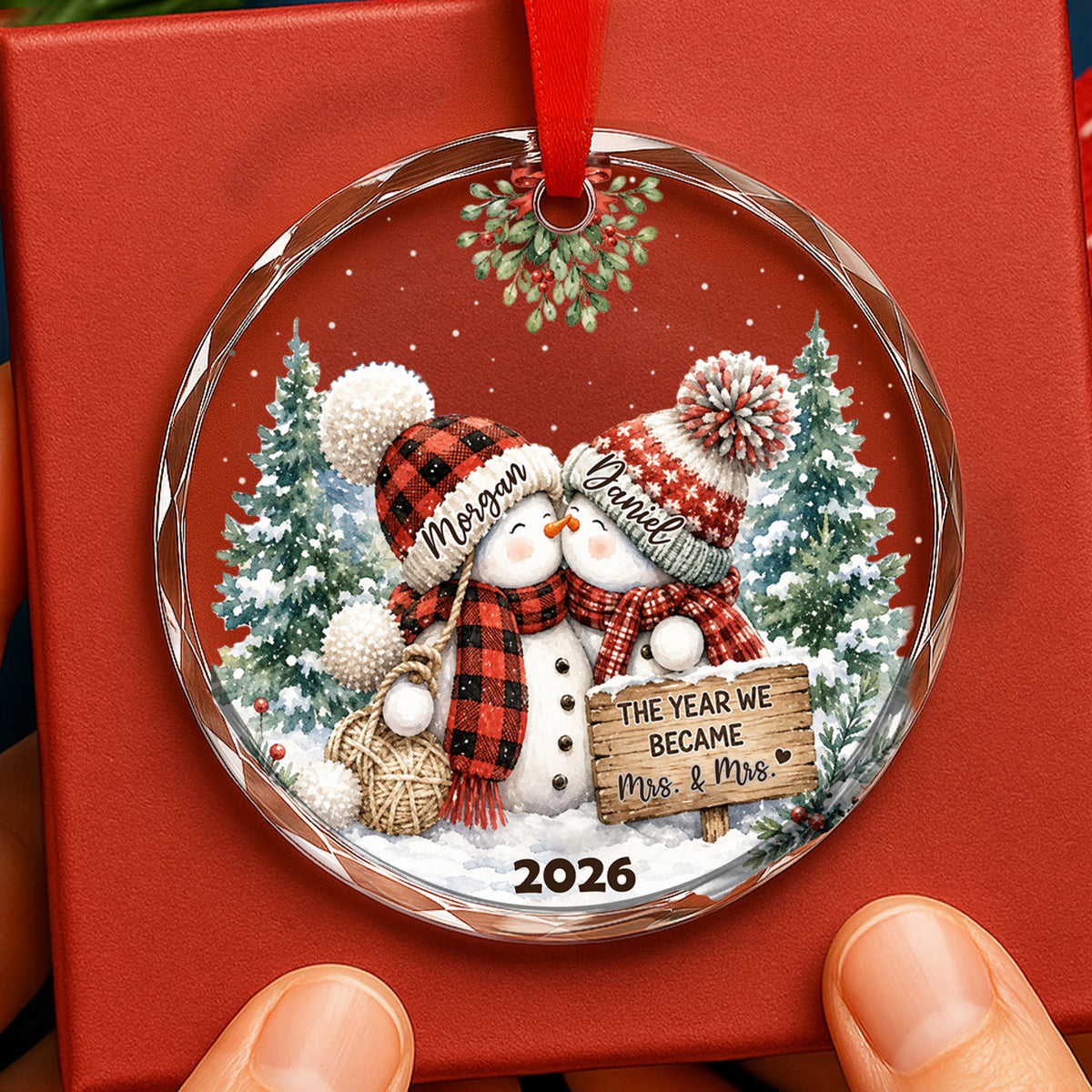 Our Love Story Begins - Personalized Round Glass Ornament - RGO_COU2 8