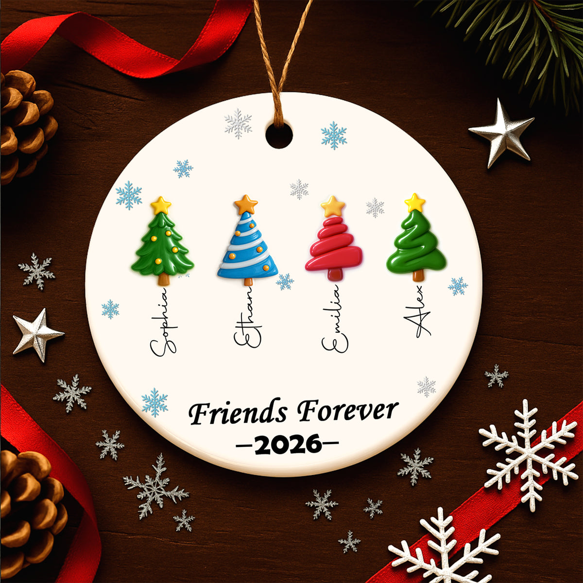 Best Friends Christmas Trees - Personalized Round Ceramic Ornament - RCO_XMAS1 4