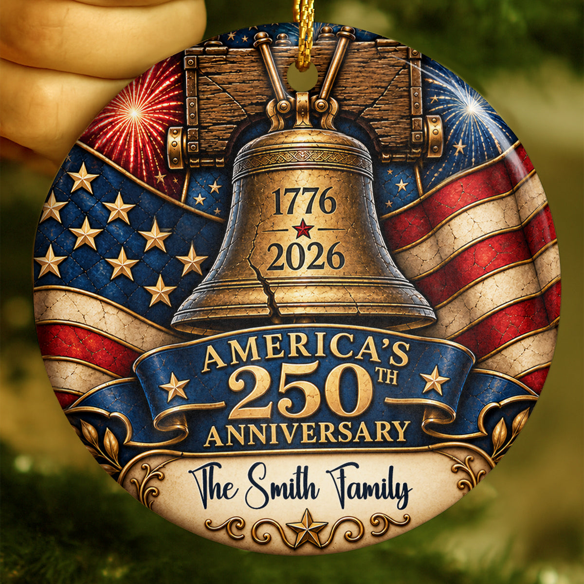 Celebrating 250 Years of America - Personalized Round Ceramic Ornament - RCO_XMAS3 4