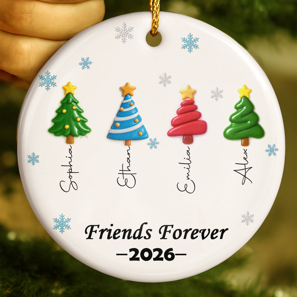 Best Friends Christmas Trees - Personalized Round Ceramic Ornament - RCO_XMAS1 5