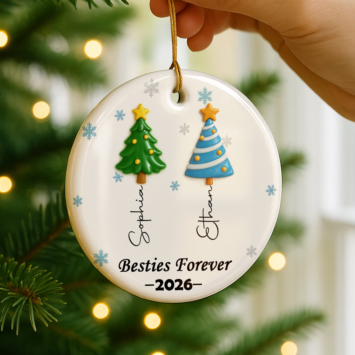 Best Friends Christmas Trees - Personalized Round Ceramic Ornament - RCO_XMAS1 6