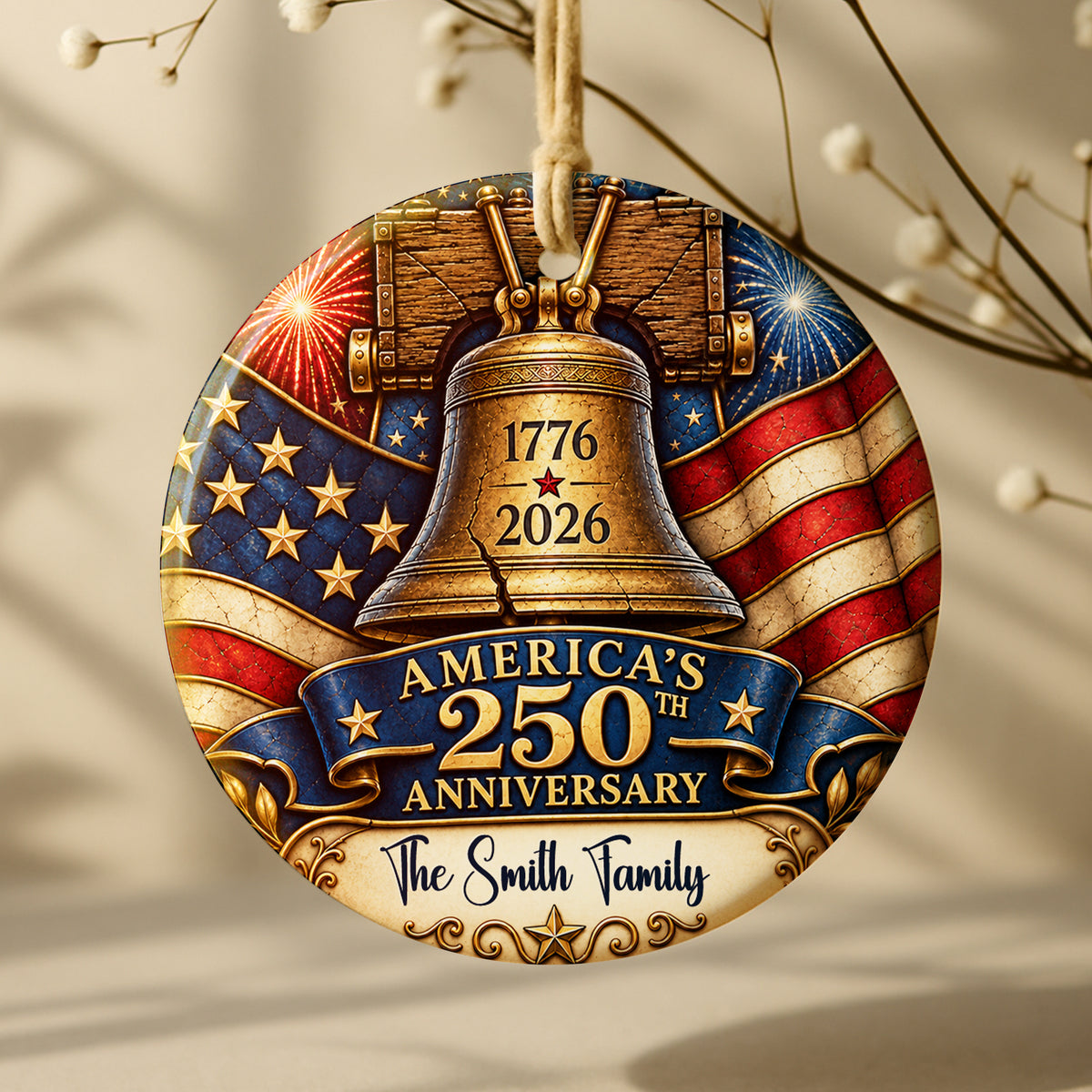 Celebrating 250 Years of America - Personalized Round Ceramic Ornament - RCO_XMAS3 6