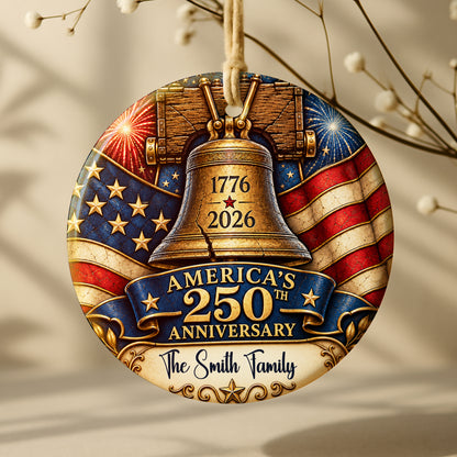 Celebrating 250 Years of America - Personalized Round Ceramic Ornament - RCO_XMAS3 6
