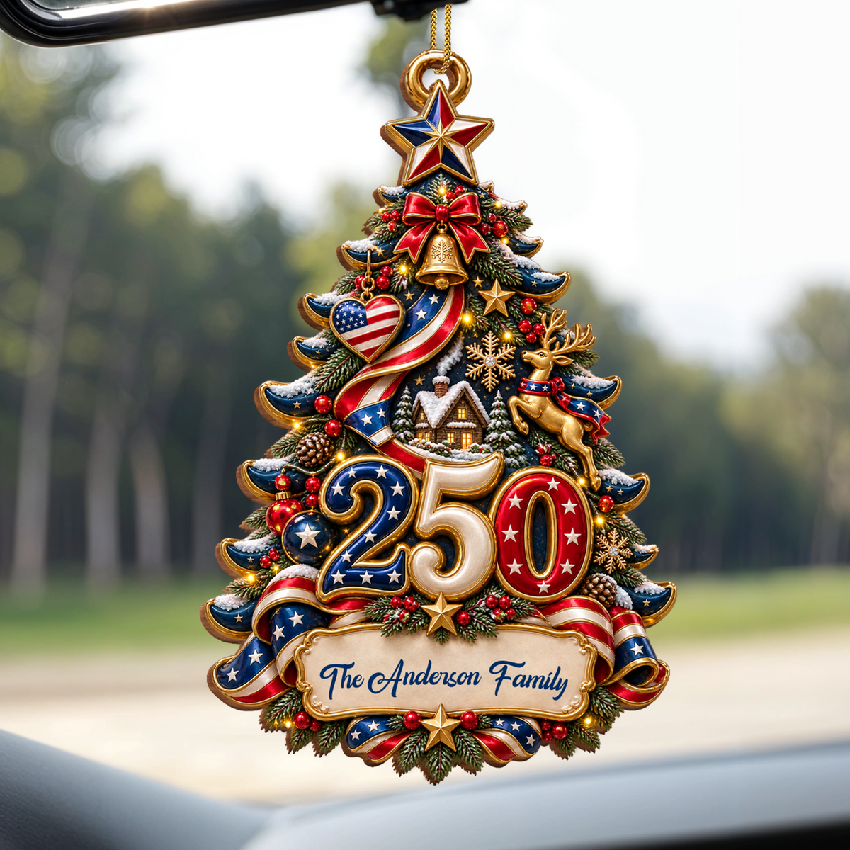 Festive Christmas Tree With American Patriotism - Custom shape Wood Ornament - CWO_XMAS1 7