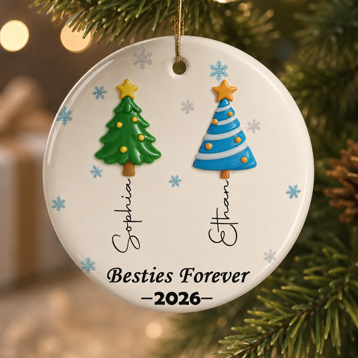 Best Friends Christmas Trees - Personalized Round Ceramic Ornament - RCO_XMAS1 8