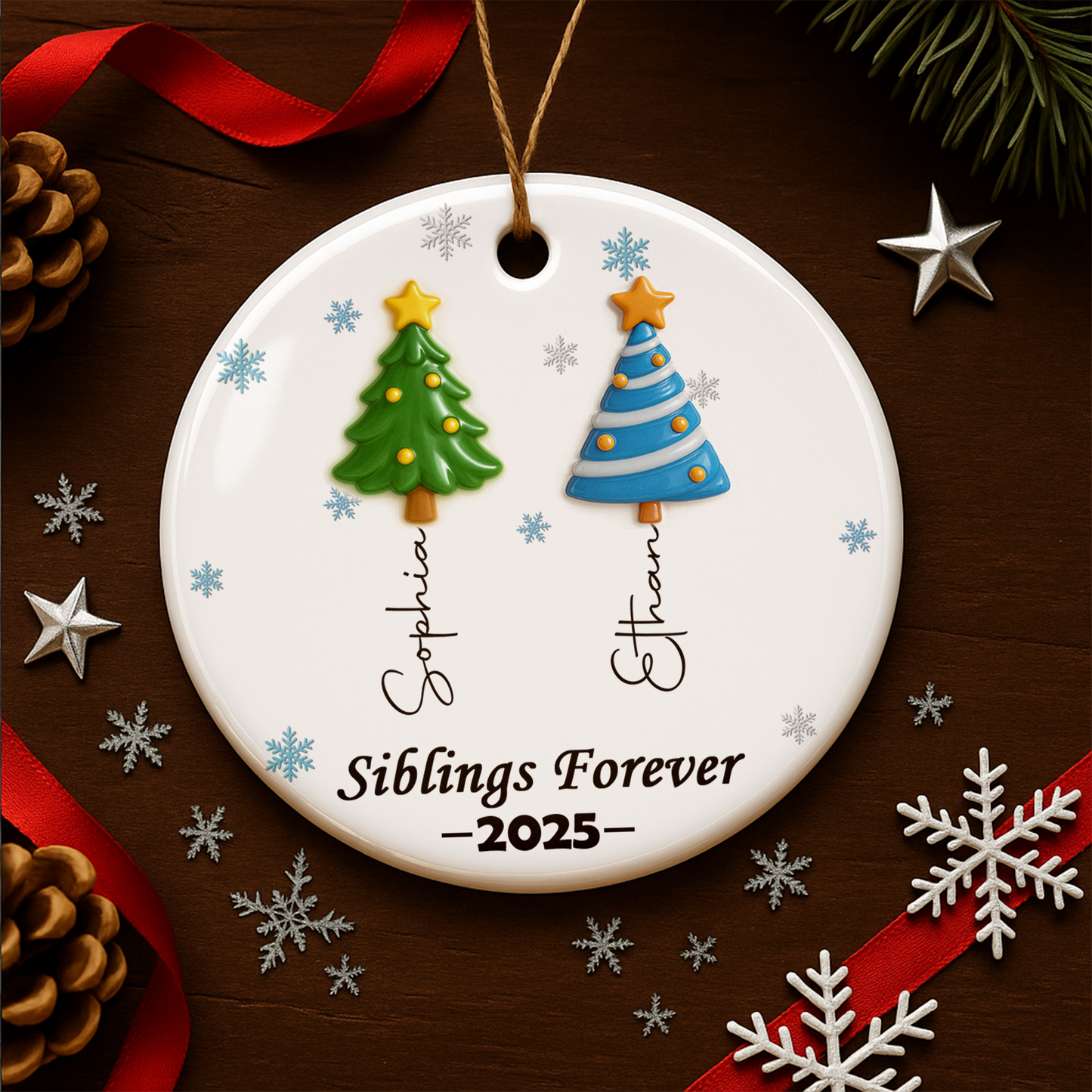 Forever Friends Tree Names Siblings Name Tree of Forever Love  - Custom Personalized Ceramic Ornament - INK_8
