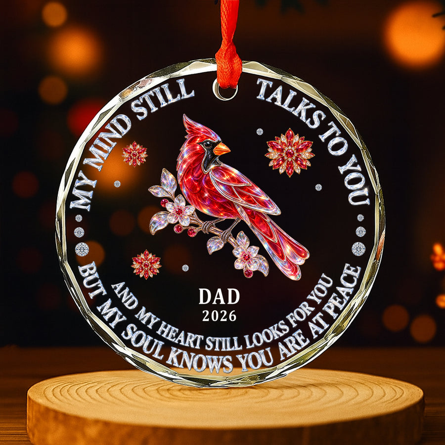 Cardinal With Message For Dad - Personalized Round Glass Ornament - RGO_MEM3 1