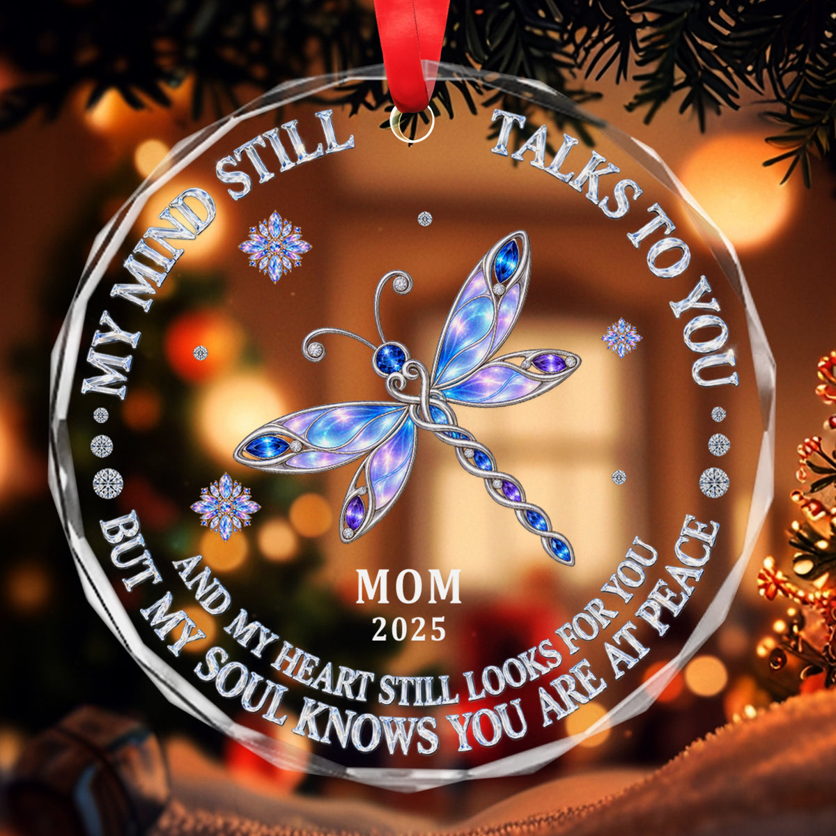 Cardinal With Message For Dad - Personalized Round Glass Ornament - RGO_MEM3 2