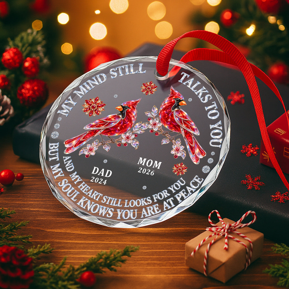 Cardinal With Message For Dad - Personalized Round Glass Ornament - RGO_MEM3 7