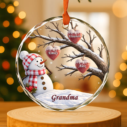 Snowman And Heart Ornaments For Grandma - Personalized Round Glass Ornament - RGO_XMAS6 1