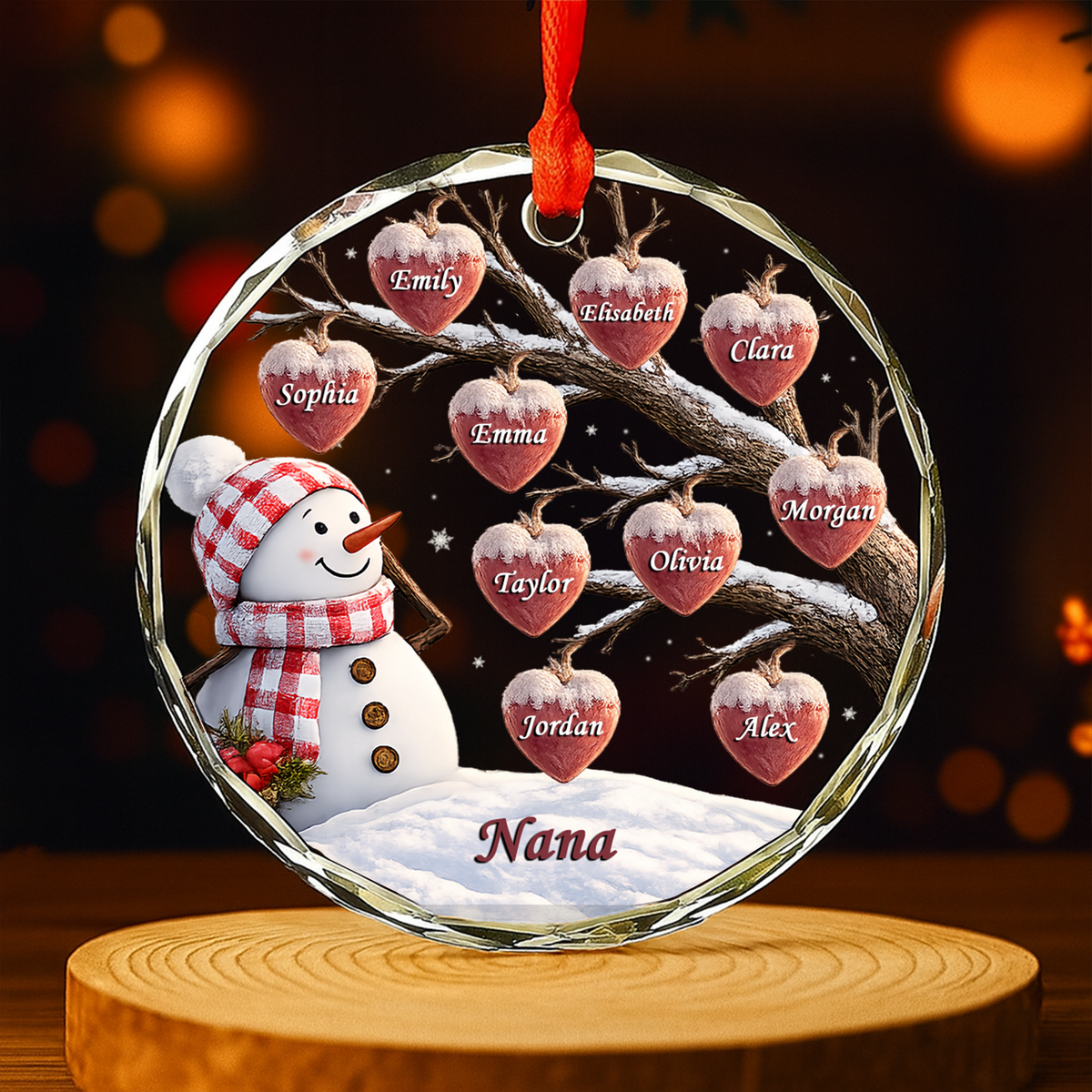 Snowman And Heart Ornaments For Grandma - Personalized Round Glass Ornament - RGO_XMAS6 2