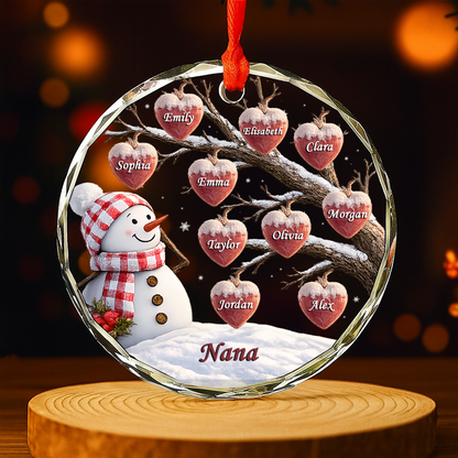 Snowman And Heart Ornaments For Grandma - Personalized Round Glass Ornament - RGO_XMAS6 2