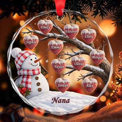 Snowman And Heart Ornaments For Grandma - Personalized Round Glass Ornament - RGO_XMAS6 3