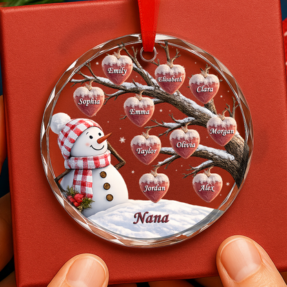 Snowman And Heart Ornaments For Grandma - Personalized Round Glass Ornament - RGO_XMAS6 5
