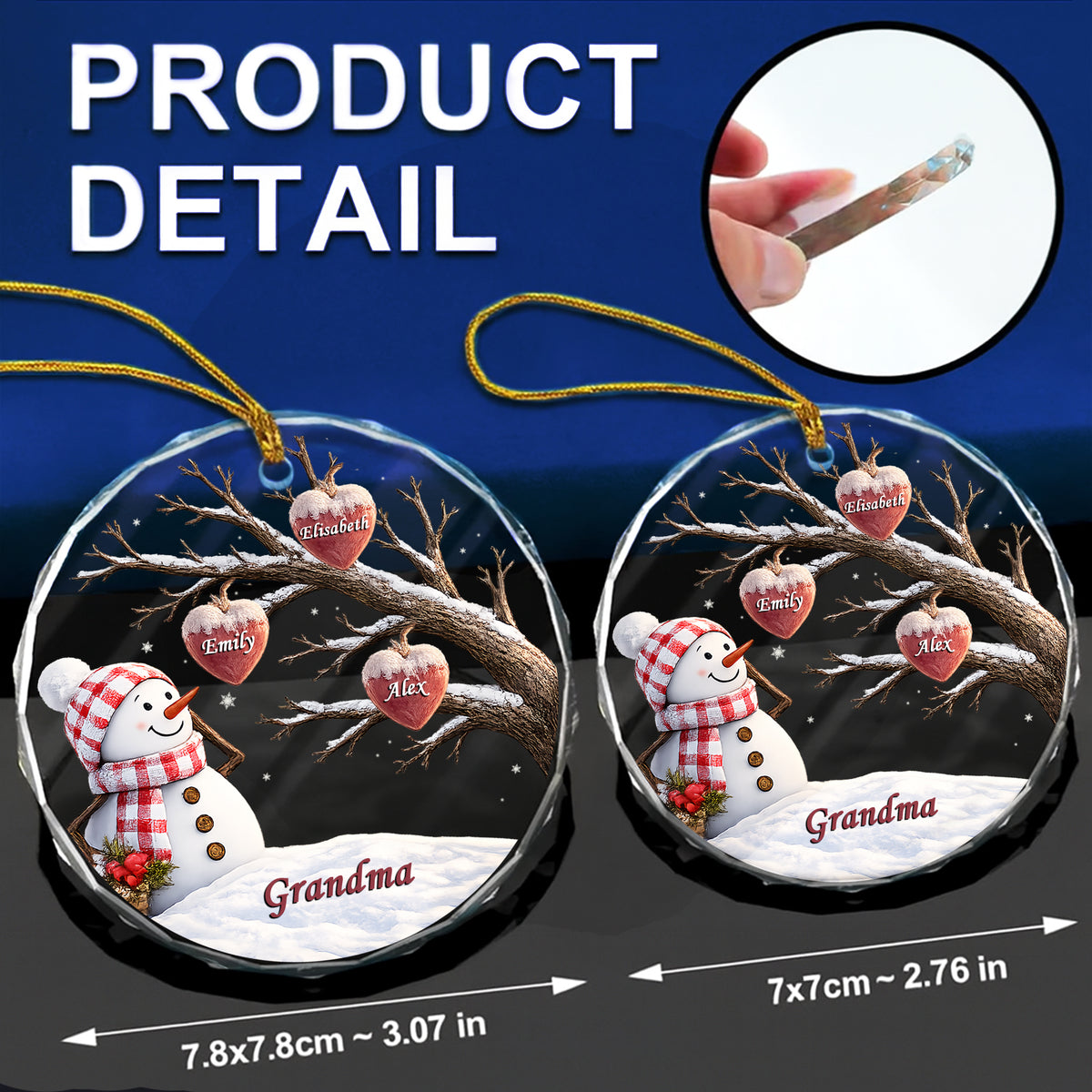 Snowman And Heart Ornaments For Grandma - Personalized Round Glass Ornament - RGO_XMAS6 6