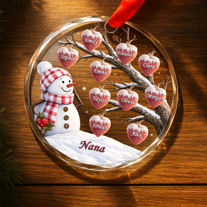 Snowman And Heart Ornaments For Grandma - Personalized Round Glass Ornament - RGO_XMAS6 7