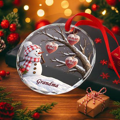 Snowman And Heart Ornaments For Grandma - Personalized Round Glass Ornament - RGO_XMAS6 8