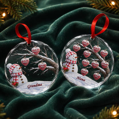 Snowman And Heart Ornaments For Grandma - Personalized Round Glass Ornament - RGO_XMAS6 9