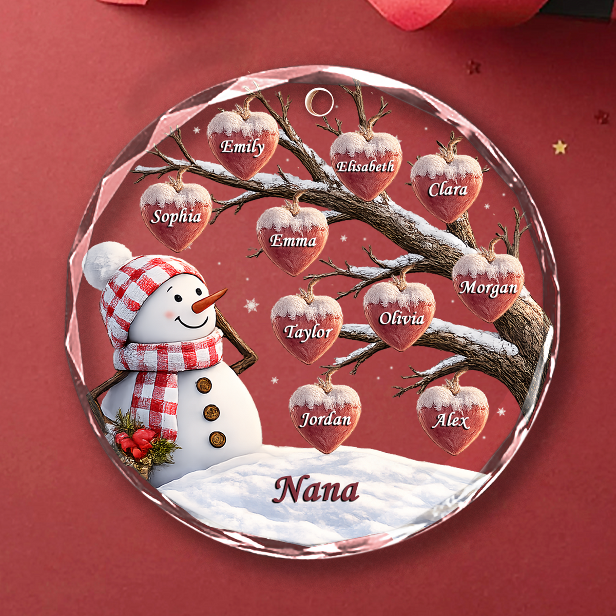 Snowman And Heart Ornaments For Grandma - Personalized Round Glass Ornament - RGO_XMAS6 10